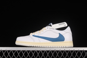 Travis Scott x Air Jordan 1 Low raw rubber white and blue barb low-top cultural sneakers CQ3277-100