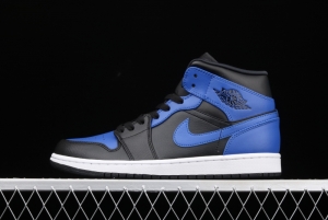 Air Jordan 1 Mid black and blue Zhongbang basketball shoes 554724-077