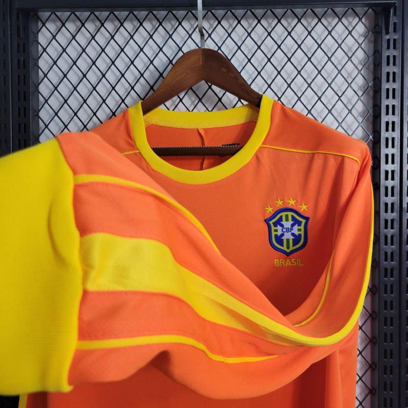 Retro Long Sleeve 1998 Brazil Goalkeeper Orange Jersey
