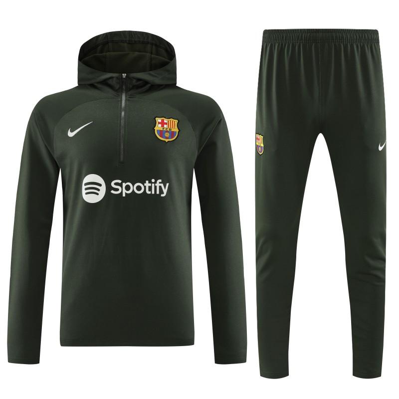 23/24 Barcelona Dark Green Hoodie Half Zipper Jacket+ Pants