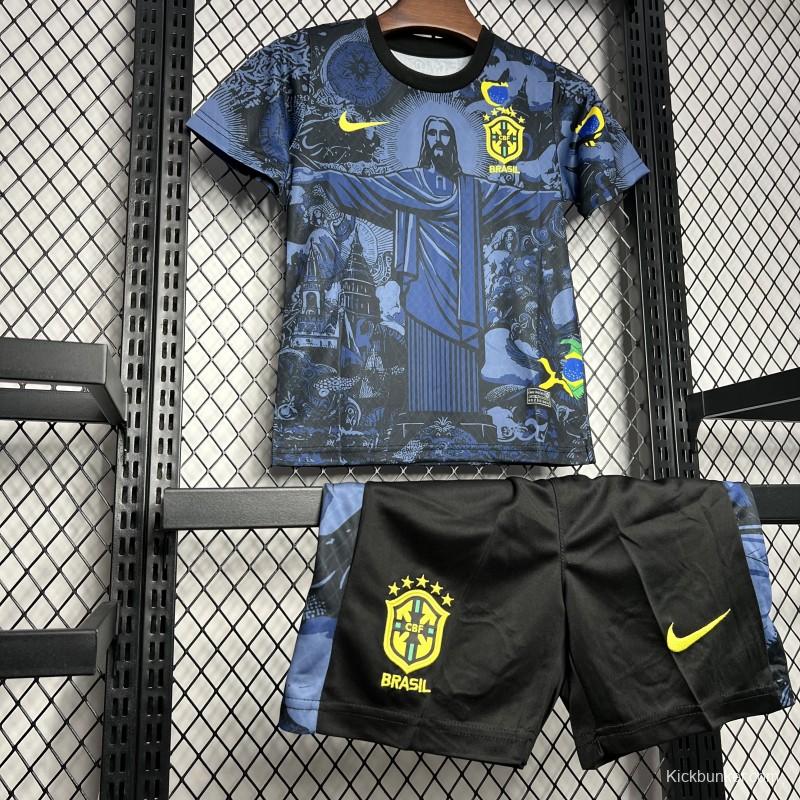 2024 Kids Brazil Christ The Redeemer Dark Blue Special Jersey