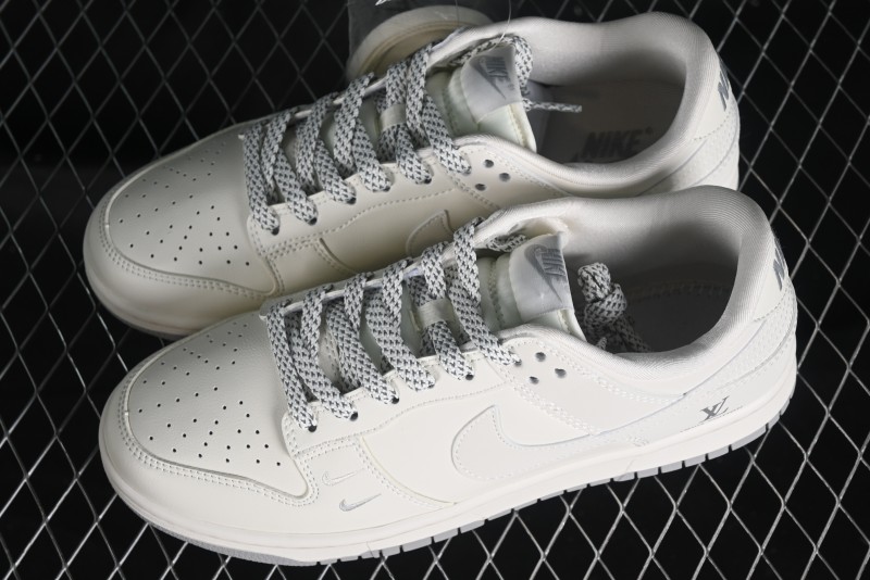 Nike SB Dunk Low LV Collaboration - Double Swoosh Beige Grey Anniversary High-End Custom Low-Top Casual Sneakers - FC2025-306