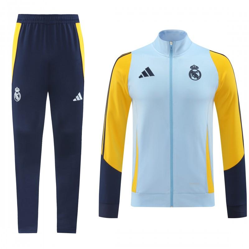 24/25 Real Madrid Light Blue/Yellow Full Zipper Jacket +Long Pants