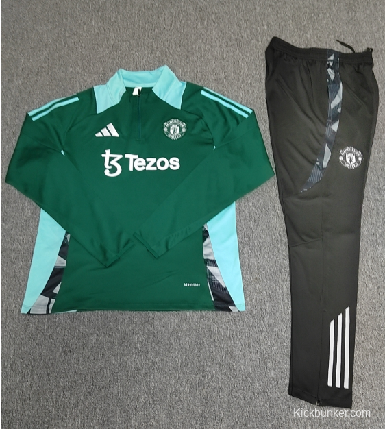 24/25 Kids Manchester United Green Half Zipper Jacket+Long Pants