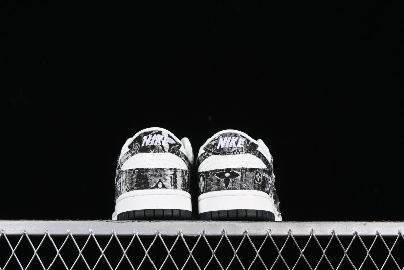 Nike SB Dunk Low LV Collaboration - Black Denim Anniversary High-End Custom Low-Top Casual Skate Shoes - XB3802-351