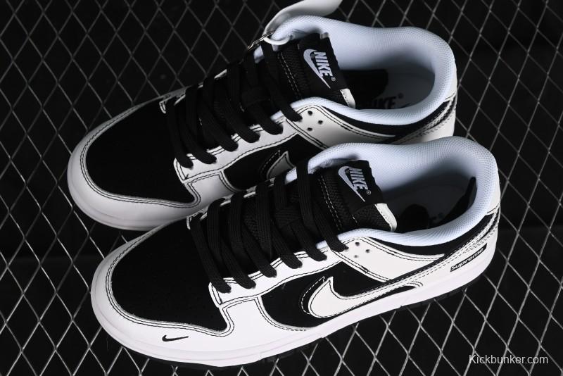 Nike SB Dunk Low Supreme Collaboration - Reverse Black White Swoosh Anniversary Custom Low-Top Casual Sneakers - FC1688-144