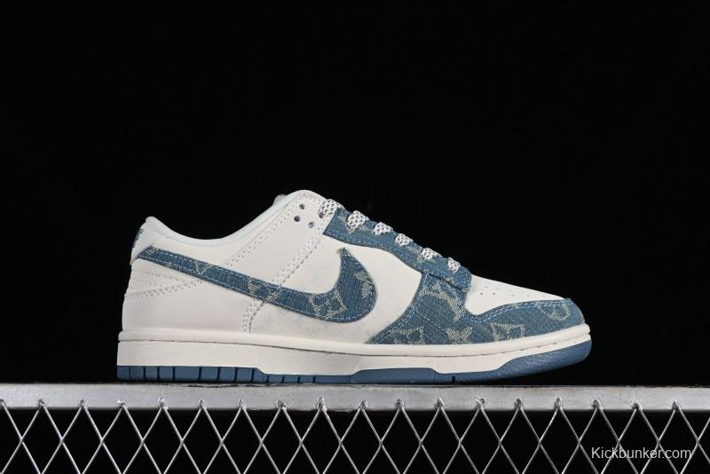 Nike SB Dunk Low LV Collaboration - Light Blue Denim Anniversary High-End Custom Low-Top Casual Skate Shoes - XP3802-336