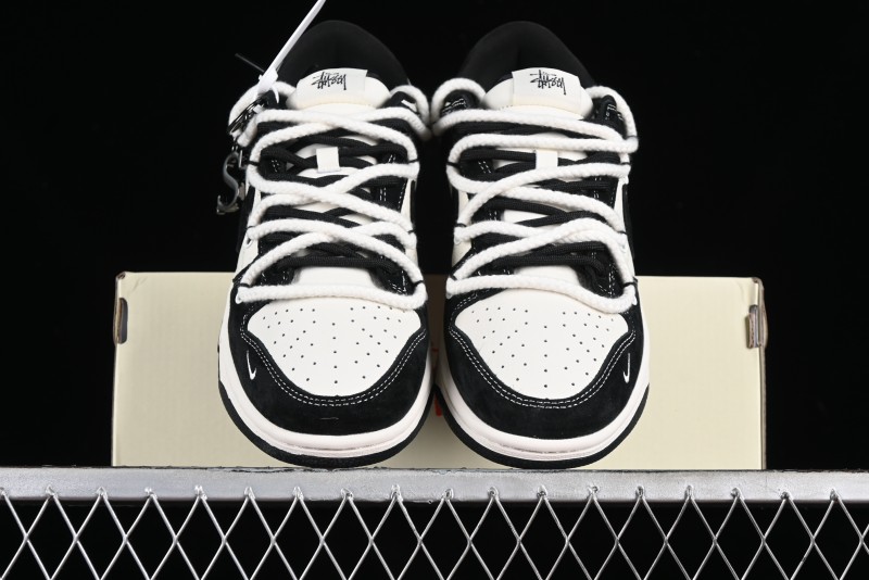 Stussy x Nike Dunk Low SB Sneakers in Beige Black Swoosh - SJ2068-252