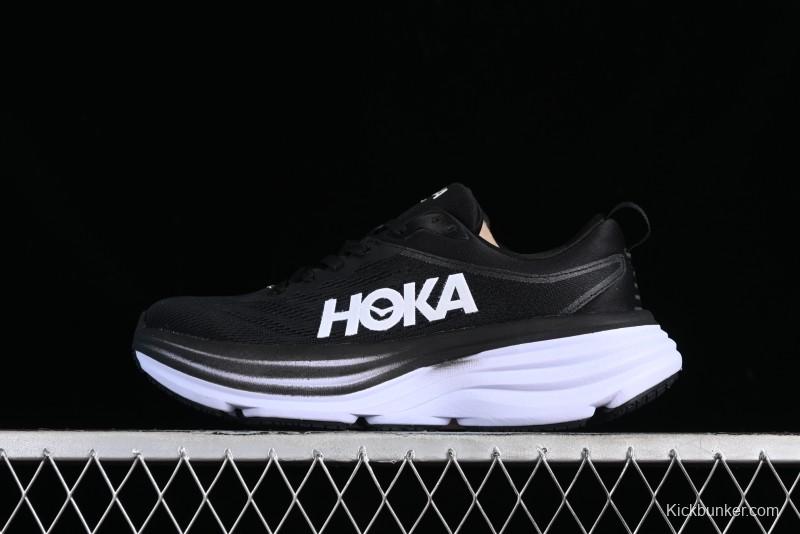 HOKA ONE ONE Bondi 8 Functional Cushioned Running Shoes with Engineered Mesh Upper - 1123202 BWHT