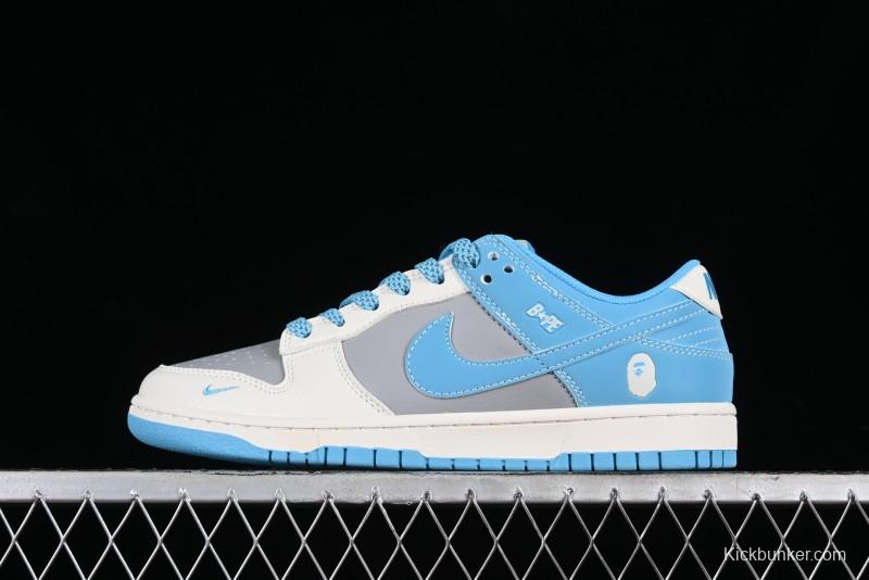 Nike SB Dunk Low BAPE Collaboration - Beige Grey Indigo Anniversary Premium Custom Low-Top Casual Skate Shoes - BB8969-002