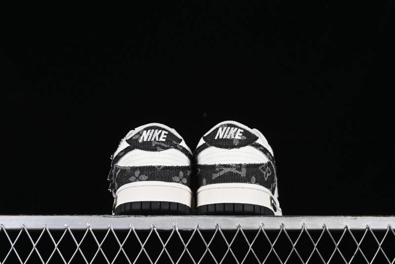 Nike SB Dunk Low LV Collaboration - Black Denim Off-White Black Swoosh Anniversary Custom Low-Top Casual Skate Shoes - DJ2024-009