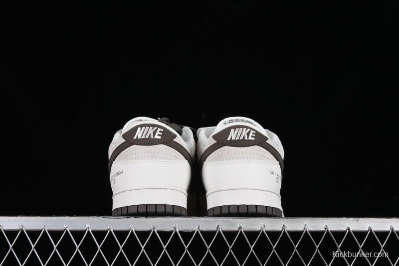 Nike SB Dunk Low LV Collaboration Anniversary Edition Premium Custom Suede Brown Swoosh Low-Top Casual Skate Shoes - LV6188-001