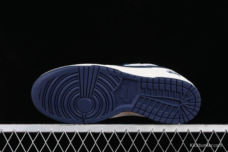 Stussy x Nike SB Dunk Low Anniversary Custom Sneakers with Blue Swoosh - DQ1098-379
