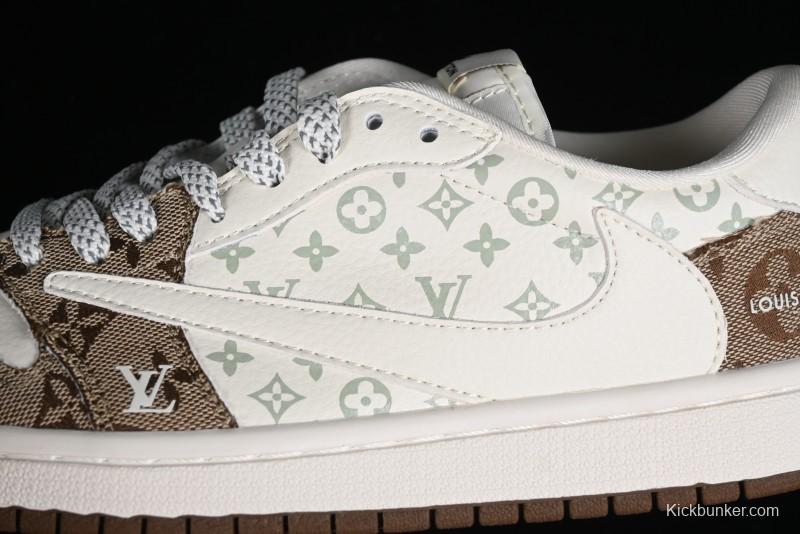 Nike Travis Scott x Fragment Design x Jordan Air Jordan 1 Low OG SP AJ1 LV Light Brown Print Casual Sneakers - SJ2068-102