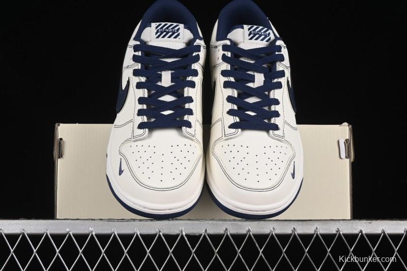Nike SB Dunk Low OFF-WHITE Collaboration - Beige Navy Swoosh Anniversary Custom Low-Top Casual Skate Shoes - DJ2024-011