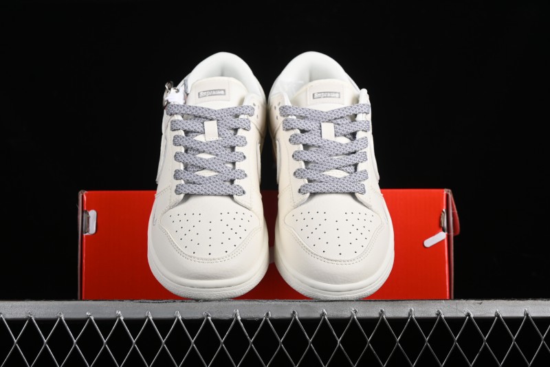 Nike SB Dunk Low Supreme Collaboration - Off White Gray Swoosh Anniversary Custom Low-Top Casual Skate Shoes - DQ1098-392