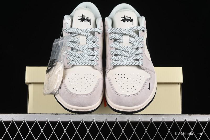 Nike Air Jordan 1 Low Stussy Collaboration - Black Blue Pigment Patchwork Retro Basketball Shoes - LJ6688-008