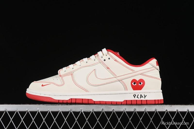 Nike SB Dunk Low Comme des Garcons Collaboration - Off-White Small Red Hook Anniversary High-End Custom Low-Top Casual Skate Shoes - KK1688-100