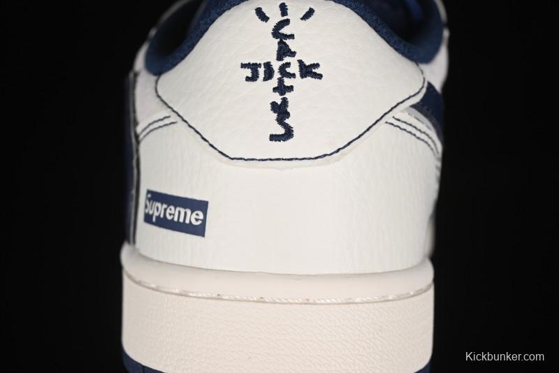 Nike Travis Scott x Fragment Design x Air Jordan 1 Low OG SP AJ1 Supreme Collaboration - Dark Blue Swoosh Low-Top Casual Sneakers - XZ2268-001