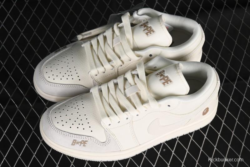 Nike Air Jordan 1 Low AJ1 Bape Collaboration - Pig Eight Patchwork Custom High-End Low-Top Basketball Shoes - LJ6688-002