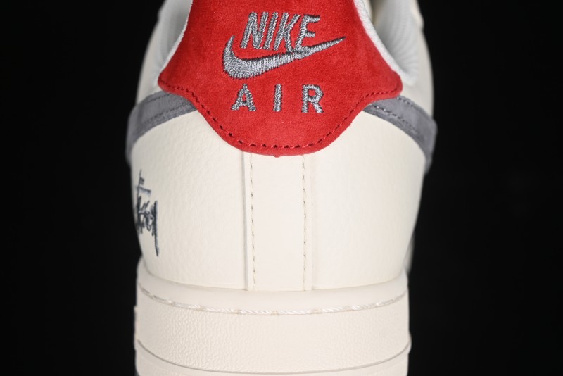 Nike Air Force 1 '07 Low Stussy Collaboration - English Beige Grey Red Low-Top Casual Sneakers - XZ3318-567