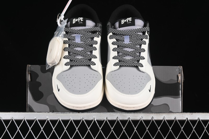 Nike SB Dunk Low BAPE Collaboration Anniversary Edition - White Grey Black Low Top Casual Skate Shoes - BB8969-007