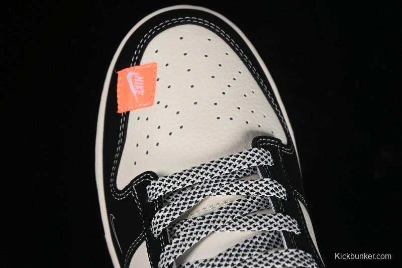 Nike SB Dunk Low Stussy Collaboration - Patchwork Cream Black Swoosh Anniversary Custom Low-Top Casual Skate Shoes - MM1089-023