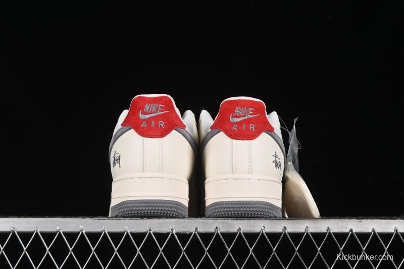 Nike Air Force 1 '07 Low Stussy Collaboration - English Beige Grey Red Low-Top Casual Sneakers - XZ3318-567