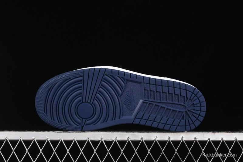 Nike Air Jordan 1 Low 85 Retro Sneakers in White with Metallic Blue Swoosh - FB9933-141