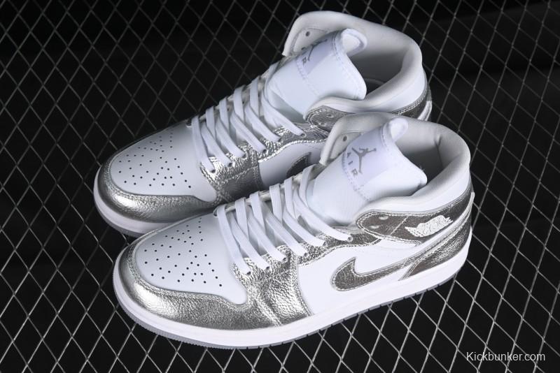 Nike Air Jordan 1 Mid Basketball Shoes Silver White - FN5031-100
