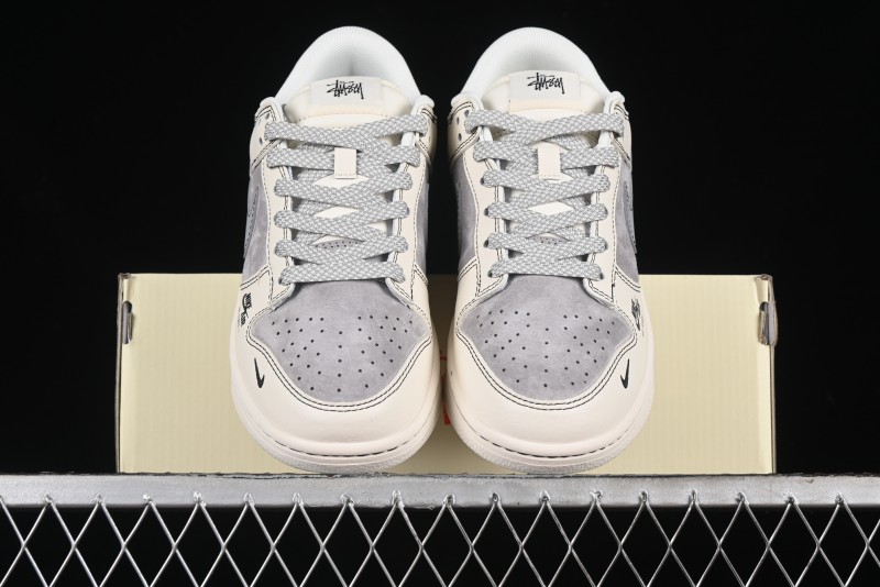Nike SB Dunk Low Stussy Collaboration - Light Grey White Anniversary High-End Custom Low-Top Casual Skate Shoes - SJ2068-302