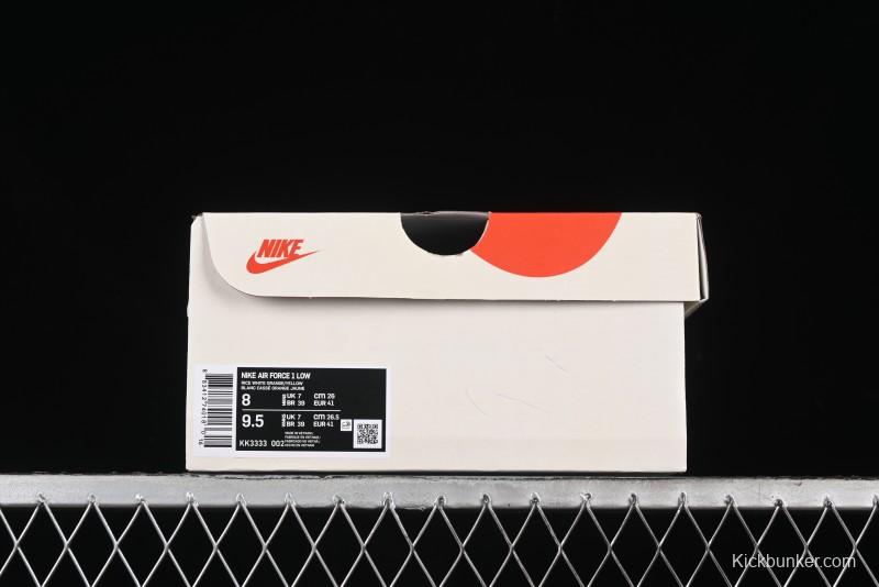 Nike Air Force 1 '07 Low UN Collaboration Casual Sneakers in Off-White with Yellow Stitch - KK3333-002