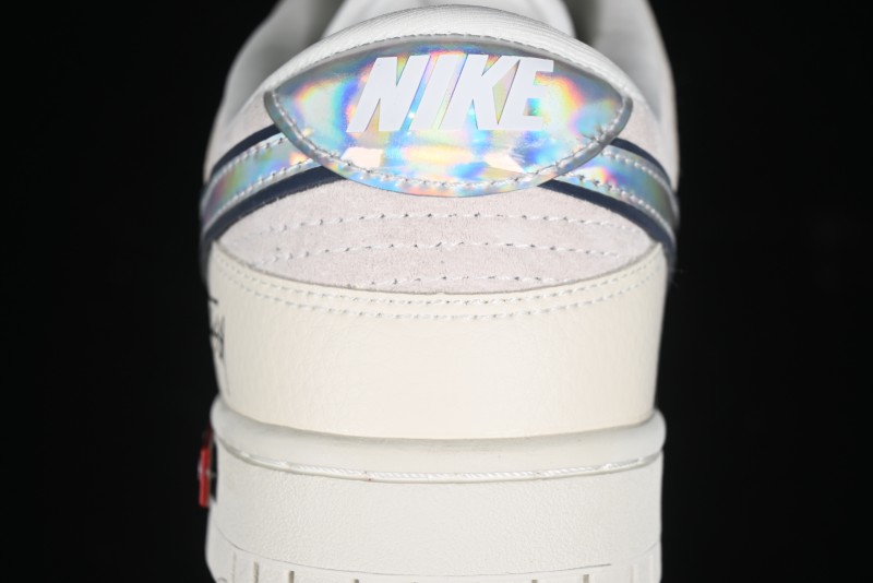 Nike SB Dunk Low Supreme x Stussy Triple Collaboration - Beige Silver Swoosh Anniversary Custom Low-Top Casual Skate Shoes - KK1333-005