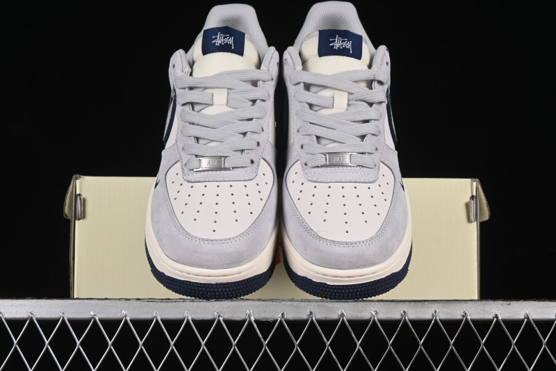 Nike Air Force 1 '07 Low Stussy Collaboration - Grey Pigskin Blue Sole Low-Top Casual Sneakers - XZ3318-028