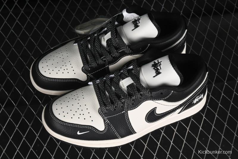 Nike Air Jordan 1 Low Stussy Collaboration - Black Sail Stitched Retro Basketball Shoes - CF3688-023