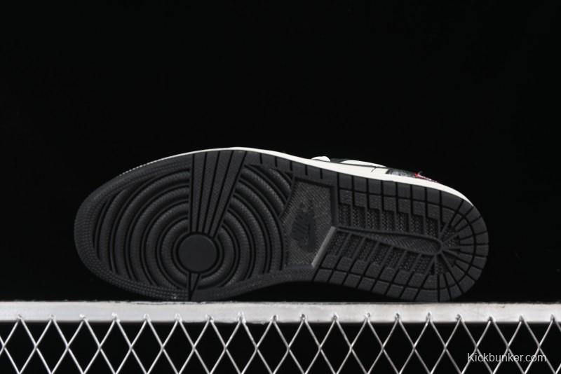 Nike Air Jordan 1 Low Supreme Collaboration - Black White Embossed Custom Retro Basketball Shoes DC2024-032