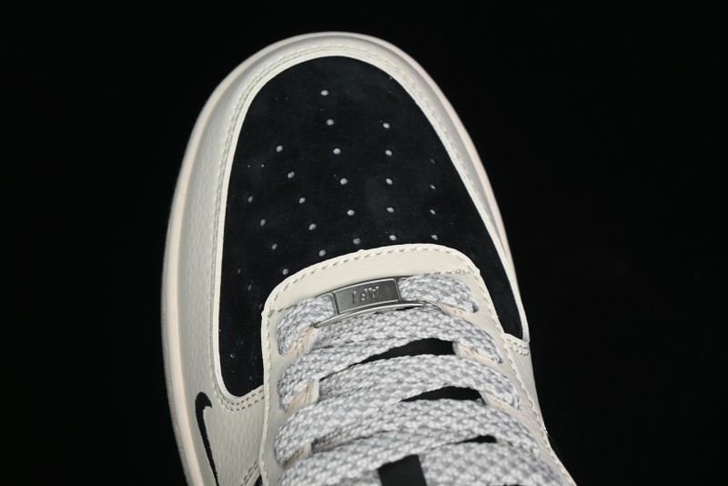 Nike Air Force 1 '07 Low Stussy Collaboration - Black Sail Silver Swoosh Casual Sneakers - XZ6188-729