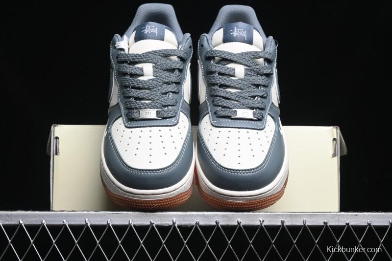 Nike Air Force 1 '07 Low Stussy Collaboration - Grey White Gum Sole Low-Top Casual Sneakers - XZ9688-101