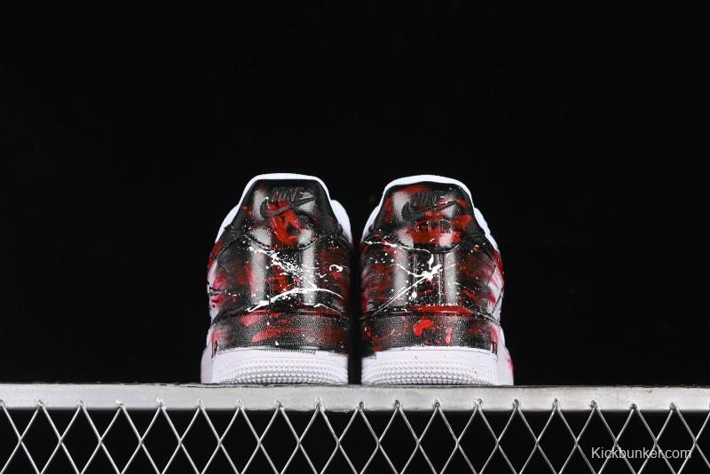 Nike Air Force 1 '07 Low Casual Sneakers with 2D Black and White Hand-Painted Blood Night Stitching Design - CW8822-011