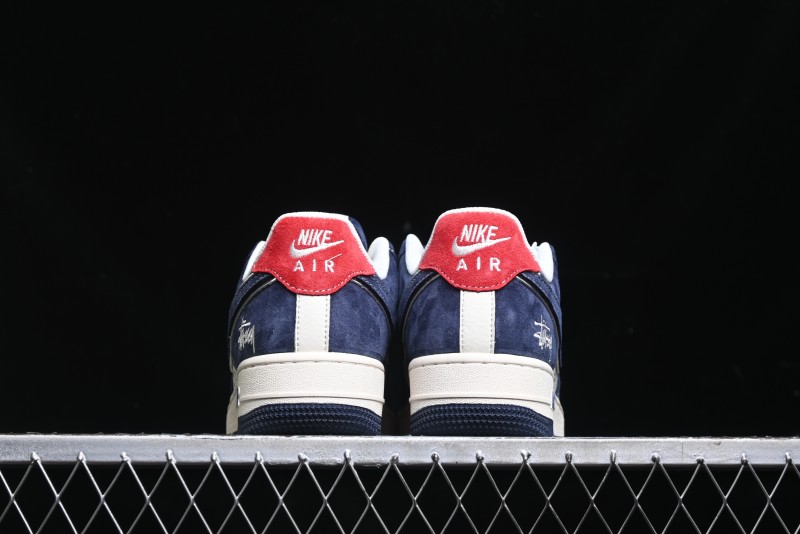 Nike Air Force 1 '07 Low Stussy Collaboration - Navy Red Print Casual Sneakers - XZ6188-350