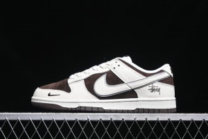 Nike SB Dunk Low Stussy Collaboration - Dark Brown White Swoosh Anniversary Custom Low-Top Casual Sneakers - KK1333-012