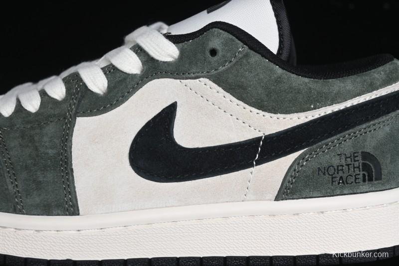 Nike Air Jordan 1 Low AJ1 The North Face Collaboration - Custom Premium Pigskin Dark Green Retro Basketball Shoes - DM9188-004