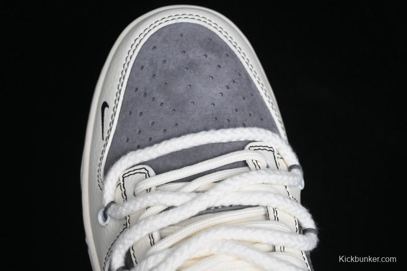 Nike SB Dunk Low Stussy Collaboration - Lace-Up Grey White Grey Check Anniversary High-End Custom Low-Top Casual Skate Shoes - YX5066-207