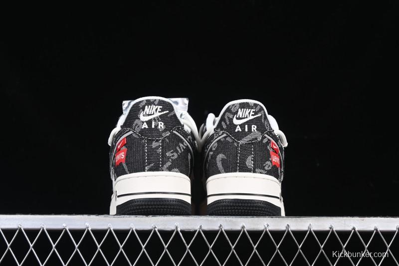 Nike Air Force 1 '07 Low Levi's Collaboration Black Denim Drawstring Casual Sneakers - SJ1198-800