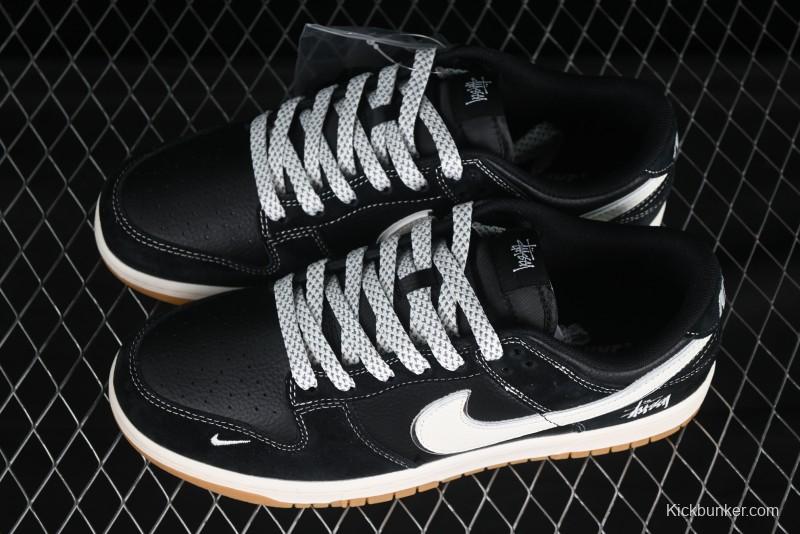 Nike SB Dunk Low Stussy Collaboration All Black Gum Sole Anniversary Custom Low-Top Casual Skate Shoes - XX3168-115