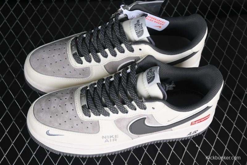 Nike Air Force 1 '07 Low Supreme Collaboration Custom Casual Sneakers with Grey Swoosh - DM6688-056
