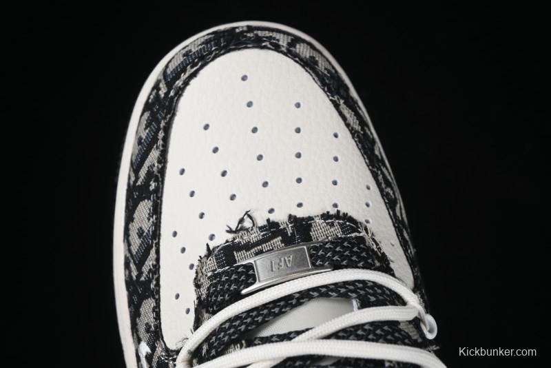 Nike Air Force 1 '07 Low Dior Collaboration Black Pattern Drawstring Casual Sneakers - SJ1198-106