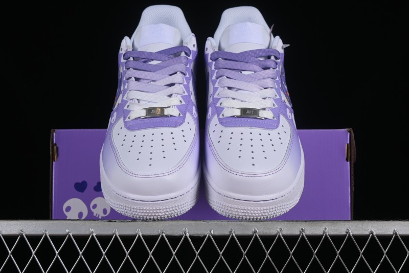 Nike Air Force 1 Low Witch Collaboration Custom Leather Sneakers with Gradient White-Purple and Skull Design - CW2288-111