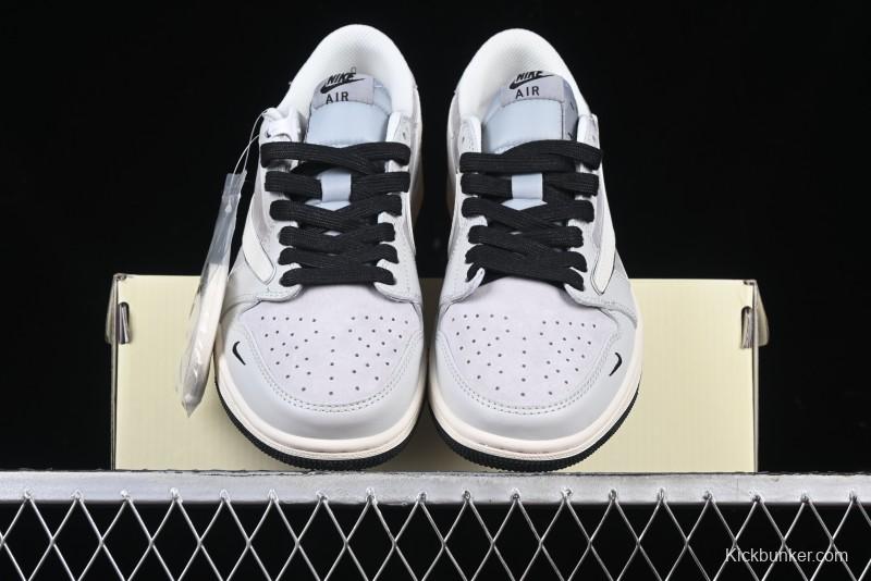 Nike Travis Scott x Fragment Design x Air Jordan 1 Low OG SP AJ1 Retro Sneakers in Summer Cicada Grey - XZ6898-001