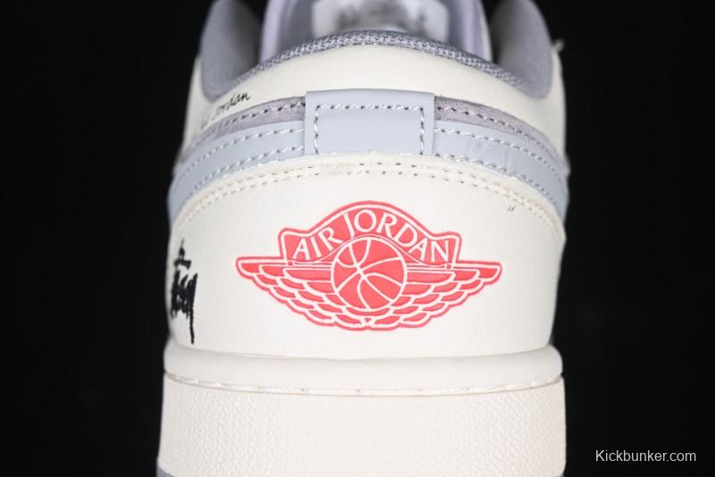 Nike Air Jordan 1 Low Stussy Collaboration - Retro Basketball Shoes in Light Grey - SJ9950-044
